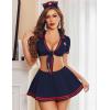imageAvidlove Sexy Nurse Lingerie for Women Roleplay Lingerie Set Nurse Cosplay Outfits with Tie Top and Mini Pleated Skirt SetNavy Blue