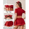 imageAvidlove Sexy Nurse Lingerie for Women Roleplay Lingerie Set Nurse Cosplay Outfits with Tie Top and Mini Pleated Skirt SetWine Red