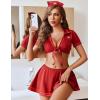 imageAvidlove Sexy Nurse Lingerie for Women Roleplay Lingerie Set Nurse Cosplay Outfits with Tie Top and Mini Pleated Skirt SetWine Red