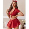 imageAvidlove Sexy Nurse Lingerie for Women Roleplay Lingerie Set Nurse Cosplay Outfits with Tie Top and Mini Pleated Skirt SetWine Red