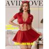 imageAvidlove Sexy Nurse Lingerie for Women Roleplay Lingerie Set Nurse Cosplay Outfits with Tie Top and Mini Pleated Skirt SetWine Red