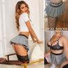imageAvidlove Women Lingerie Role Play Pleated Costume Mini Skirt with Garter Schoolgirl OutiftsGray