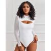 imageAvidlove Women Long Sleeve Thong Bodysuit Turtle Neck Shapewear Sexy Mesh Top Double Lined Cutout Shirt XS2XLB White