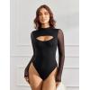 imageAvidlove Women Long Sleeve Thong Bodysuit Turtle Neck Shapewear Sexy Mesh Top Double Lined Cutout Shirt XS2XLBlack
