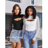 imageAvidlove Women Long Sleeve Thong Bodysuit Turtle Neck Shapewear Sexy Mesh Top Double Lined Cutout Shirt XS2XLBlack