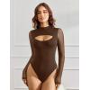 imageAvidlove Women Long Sleeve Thong Bodysuit Turtle Neck Shapewear Sexy Mesh Top Double Lined Cutout Shirt XS2XLBrown