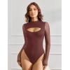 imageAvidlove Women Long Sleeve Thong Bodysuit Turtle Neck Shapewear Sexy Mesh Top Double Lined Cutout Shirt XS2XLDeep Purple Red