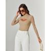 imageAvidlove Women Long Sleeve Thong Bodysuit Turtle Neck Shapewear Sexy Mesh Top Double Lined Cutout Shirt XS2XLKhaki