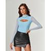 imageAvidlove Women Long Sleeve Thong Bodysuit Turtle Neck Shapewear Sexy Mesh Top Double Lined Cutout Shirt XS2XLLight Blue
