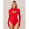 imageAvidlove Women Long Sleeve Thong Bodysuit Turtle Neck Shapewear Sexy Mesh Top Double Lined Cutout Shirt XS2XLRed