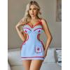 imageAvidlove Women Nurse Lingerie Babydoll Dress with GString Sexy Role Play Costume Side Slit NightyLight Blue