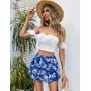 imageAvidlove Women Pleated Sheer Mini Skirt Y2k Asymmetrical Flowy Short Skirts Sexy Rave OutfitsFloral Print Blue