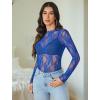 imageAvidlove Womens Mesh Top Long Sleeve Mock Neck Sheer Blouse See Through Floral Lace TopsBlue