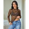 imageAvidlove Womens Mesh Top Long Sleeve Mock Neck Sheer Blouse See Through Floral Lace TopsDark Brown