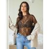 imageAvidlove Womens Mesh Top Long Sleeve Mock Neck Sheer Blouse See Through Floral Lace TopsDark Brown