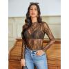 imageAvidlove Womens Mesh Top Long Sleeve Mock Neck Sheer Blouse See Through Floral Lace TopsDark Brown
