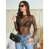 imageAvidlove Womens Mesh Top Long Sleeve Mock Neck Sheer Blouse See Through Floral Lace TopsDark Brown