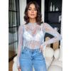 imageAvidlove Womens Mesh Top Long Sleeve Mock Neck Sheer Blouse See Through Floral Lace TopsLight Blue
