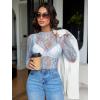 imageAvidlove Womens Mesh Top Long Sleeve Mock Neck Sheer Blouse See Through Floral Lace TopsLight Blue