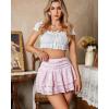 imageAvidlove Womens Pleated Mini Skirt Lace High Waisted Ruffles Lingerie Short SkirtsDark Pink