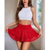 imageAvidlove Womens Pleated Mini Skirt Lace High Waisted Ruffles Lingerie Short SkirtsRed