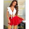 imageAvidlove Womens Pleated Mini Skirt Y2k Sexy Lace Ruffles Lingerie Short SkirtsCarmine Red
