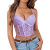 imageAvidlove Lace Bralette for Women V Neck Bustier Corset Tops with Underwired Racerback Adjustable Strap Crop TopLilac