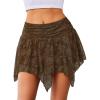 imageAvidlove Lace Mini Skirts for Women Flowy Skirt Y2k Layered Asymmetrical Short SkirtBrown
