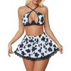 imageAvidlove Lingerie Set for Women with Underwire Two Piece Lingerie Sets Sexy Outfit Lingerie Set with Lace Mini Pleated SkirtCow Print