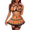 imageAvidlove Lingerie Set for Women with Underwire Two Piece Lingerie Sets Sexy Outfit Lingerie Set with Lace Mini Pleated SkirtOrange  Plaid