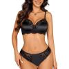imageAvidlove Lingerie Sets for Women Sexy Underwire Bra and Pany Set Floral Lace 2 Pieces Underwear Satin Lingerie OutfitBlack