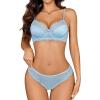 imageAvidlove Lingerie Sets for Women Sexy Underwire Bra and Pany Set Floral Lace 2 Pieces Underwear Satin Lingerie OutfitLight Blue