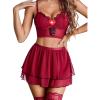 imageAvidlove Lingerie set for Women Sexy Cosplay Lingerie Set Contrast Mesh Maid Costume Set3packDark Red