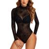 imageAvidlove Long Sleeve Bodysuit for Women Turtleneck Sheer Mesh Bodysuit Geo Print LeotardsSpider Web