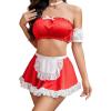 imageAvidlove Sexy Maid Lingerie for Women Cosplay Lingerie Set Contrast Lace Maid Costume Set5packCarmine Red