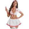 imageAvidlove Sexy Nurse Lingerie for Women Roleplay Lingerie Set Nurse Cosplay Outfits with Tie Top and Mini Pleated Skirt SetA White