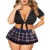 imageAvidlove Sexy Plus Size Lingerie Set for Women Sexy School Girl Halloween Costumes Cosplay Lingerie with Mini SkirtRoyal Blue