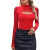 imageAvidlove Women Long Sleeve Thong Bodysuit Turtle Neck Shapewear Sexy Mesh Top Double Lined Cutout Shirt XS2XLRed