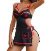 imageAvidlove Women Nurse Lingerie Babydoll Dress with GString Sexy Role Play Costume Side Slit NightyBlack