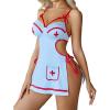 imageAvidlove Women Nurse Lingerie Babydoll Dress with GString Sexy Role Play Costume Side Slit NightyLight Blue
