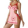 imageAvidlove Women Nurse Lingerie Babydoll Dress with GString Sexy Role Play Costume Side Slit NightyPink