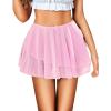 imageAvidlove Women Pleated Sheer Mini Skirt Y2k Asymmetrical Flowy Short Skirts Sexy Rave OutfitsPink Sheer
