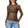 imageAvidlove Womens Mesh Top Long Sleeve Mock Neck Sheer Blouse See Through Floral Lace TopsDark Brown