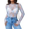 imageAvidlove Womens Mesh Top Long Sleeve Mock Neck Sheer Blouse See Through Floral Lace TopsLight Blue