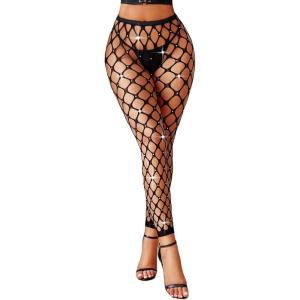 imageAvidlove Fishnet Stockings Footless High Waist Fishnets Tights Pantyhose for WomenBlack Rhinestone