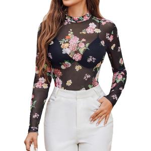 imageAvidlove Mesh Top for Women Long Sleeve See Through Shirt Mock Neck Sheer Blouse XSXXLBf298