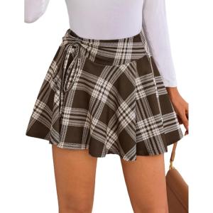 imageAvidlove Mini Skirt for Women Pleated Drawstring High Waist Skater Skirt Sexy Lingerie Skirts SXXLBrown Plaid
