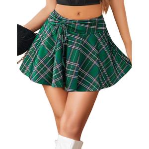 imageAvidlove Mini Skirt for Women Pleated Drawstring High Waist Skater Skirt Sexy Lingerie Skirts SXXLGreen Plaid