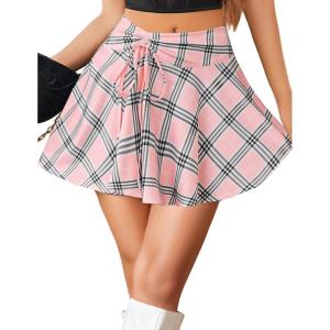 imageAvidlove Mini Skirt for Women Pleated Drawstring High Waist Skater Skirt Sexy Lingerie Skirts SXXLPink Plaid