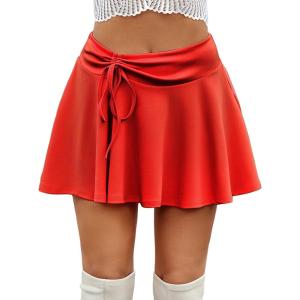 imageAvidlove Mini Skirt for Women Pleated Drawstring High Waist Skater Skirt Sexy Lingerie Skirts SXXLRed